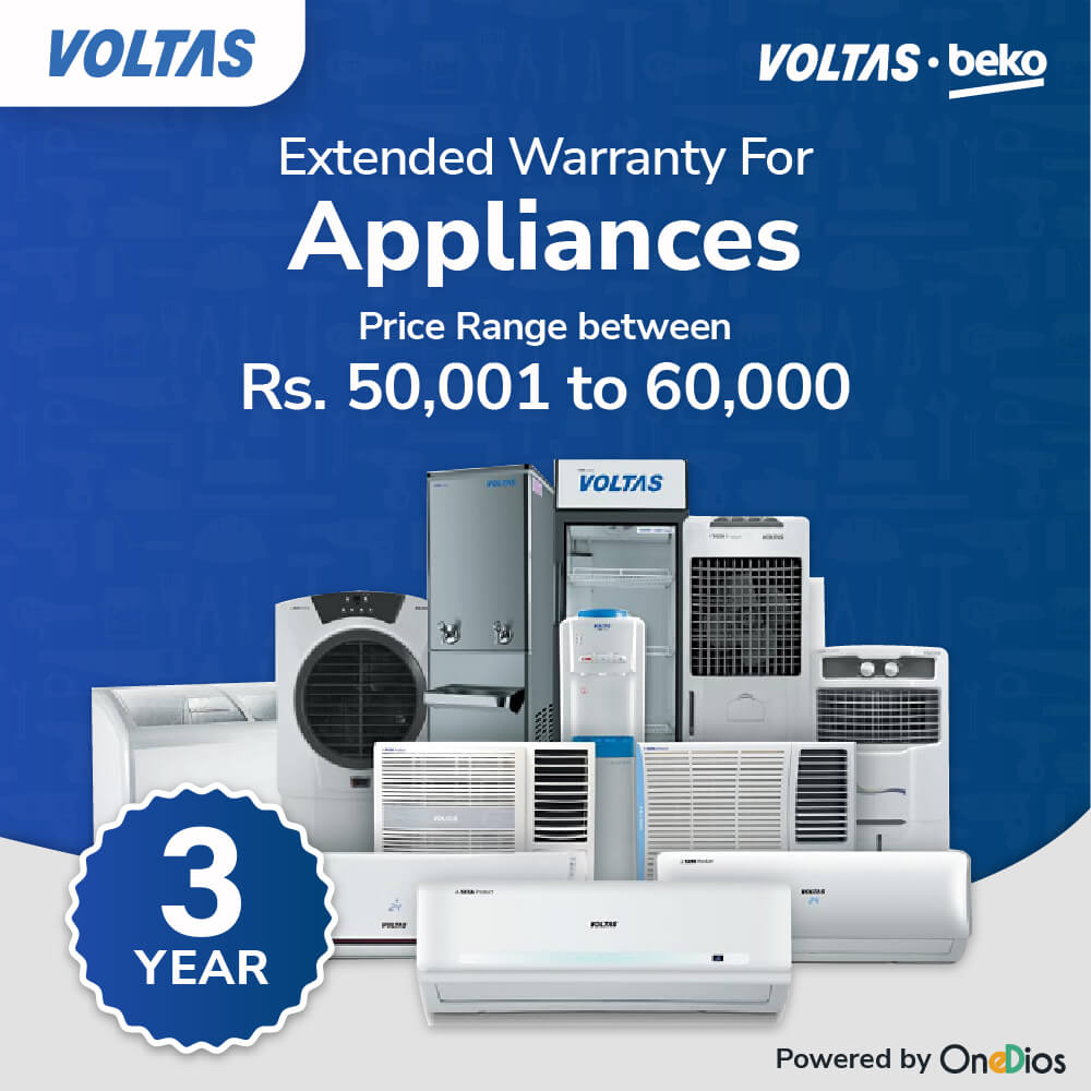 Voltas and Voltas Beko Three Years Extended Warranty for Appliance Price Range Between Rs.50001 to 60000
